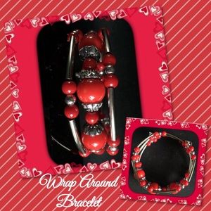 🌹Pretty NEW Silver & Red Coral Wrap Brac